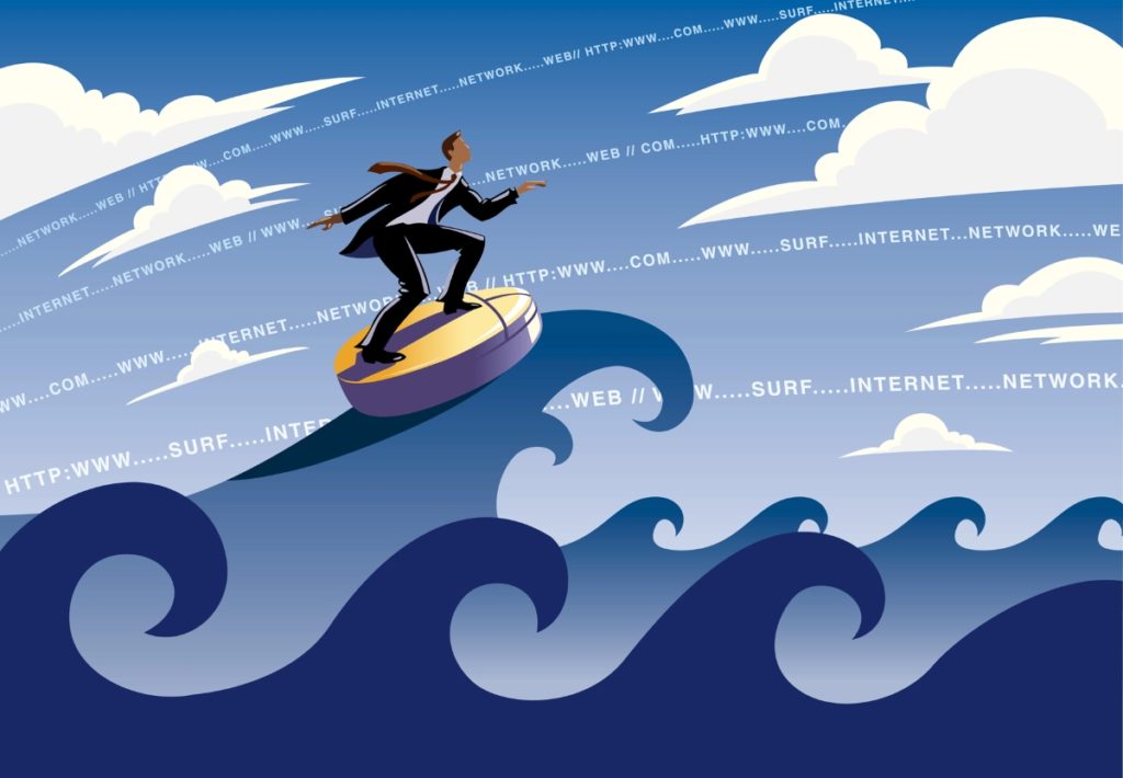 Man Surfing on a Computer Mouse