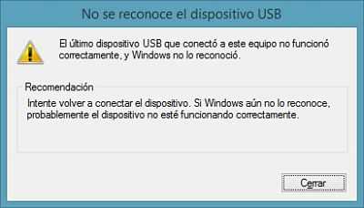 No se reconoce dispositivo USB