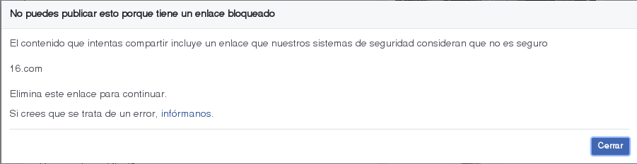no se puede publicar 16.cом en Facebook
