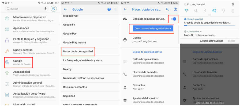 copia de seguridad en Android